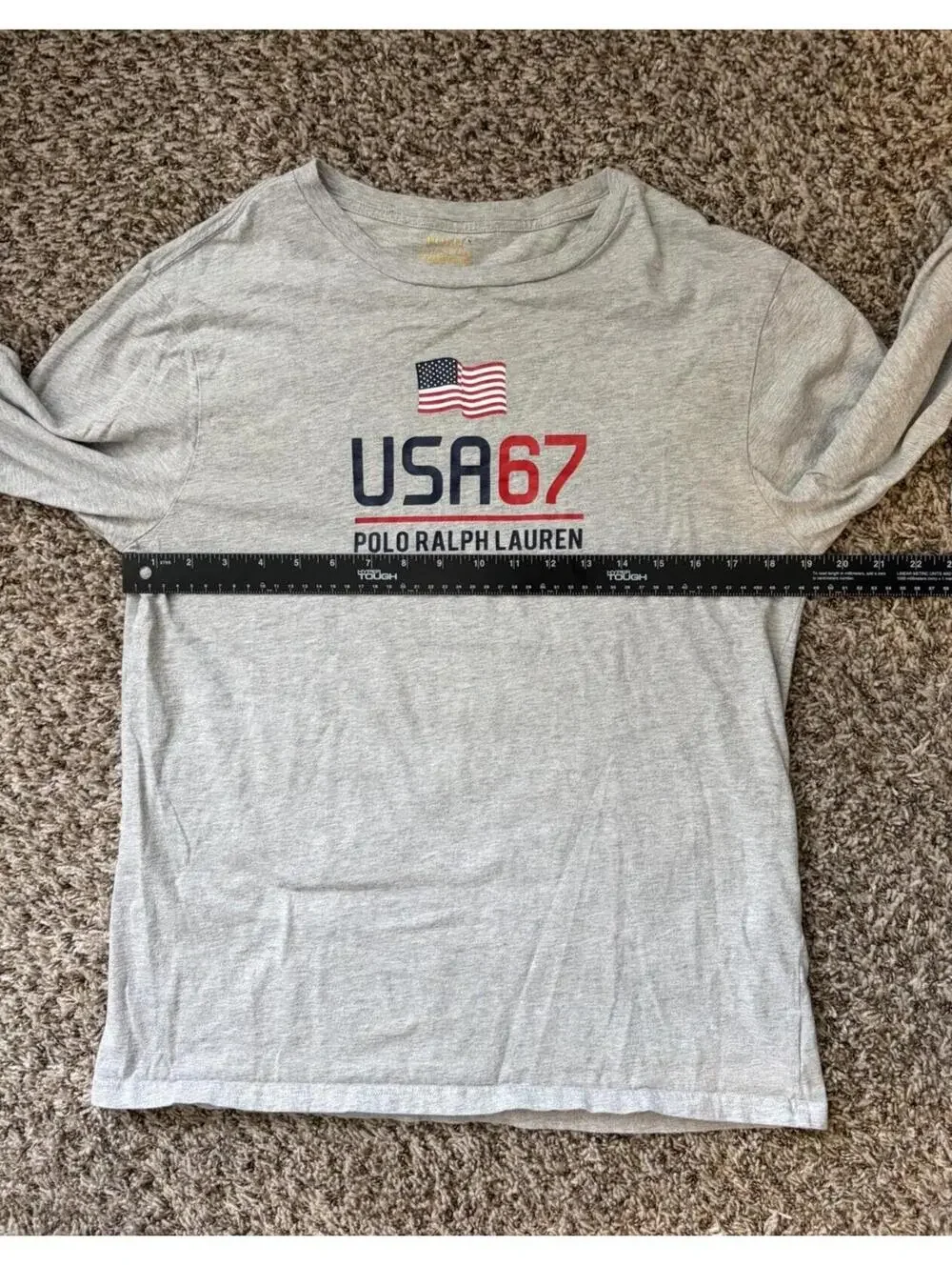 Polo Ralph Lauren Long Sleeve 1967 USA Shield T-Shirt Gray Boys Size XL 18/20